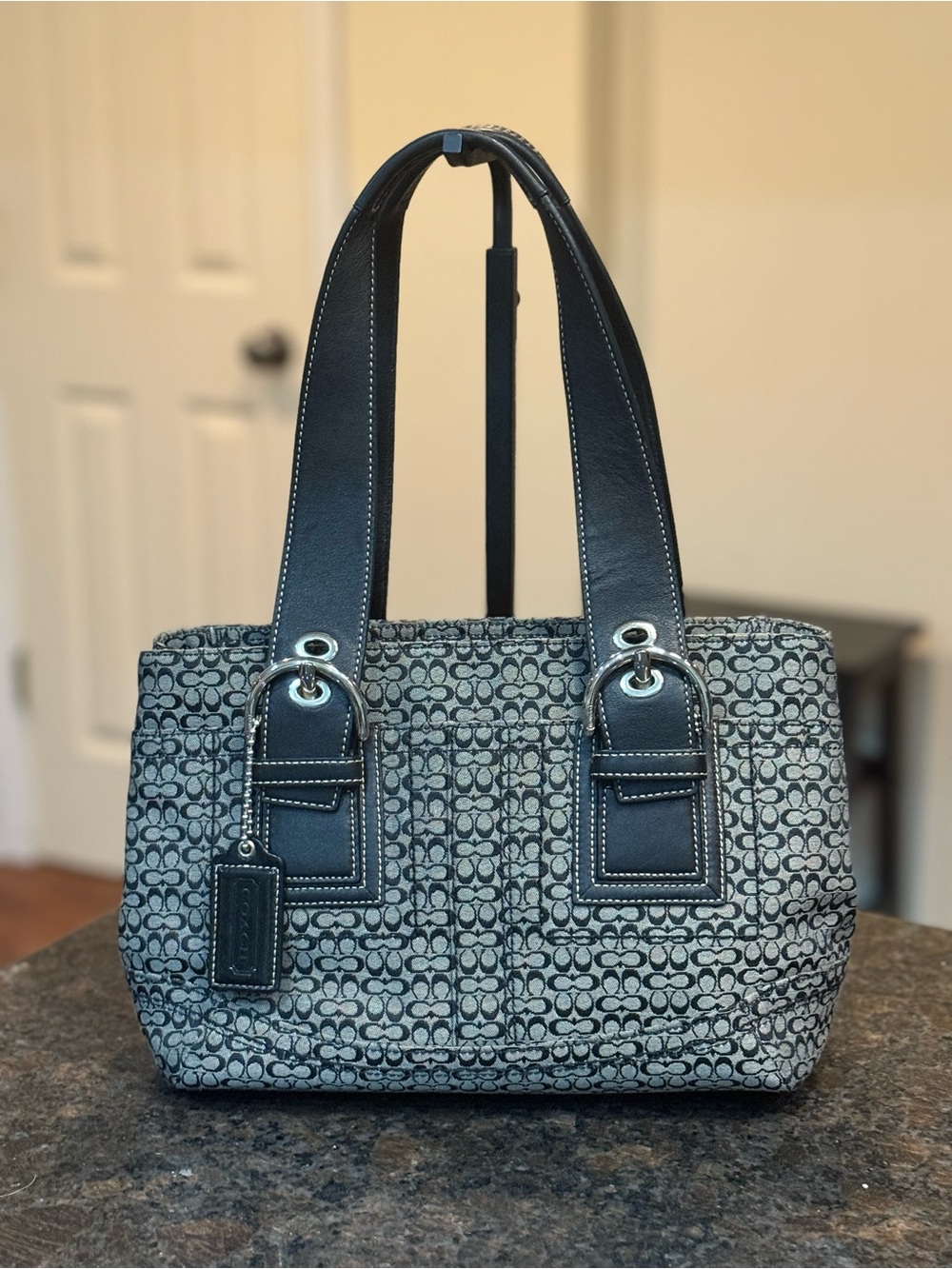 Coach SoHo Mini C Black and Gray Signature Jacquard Tote Shoulder Bag- EUC